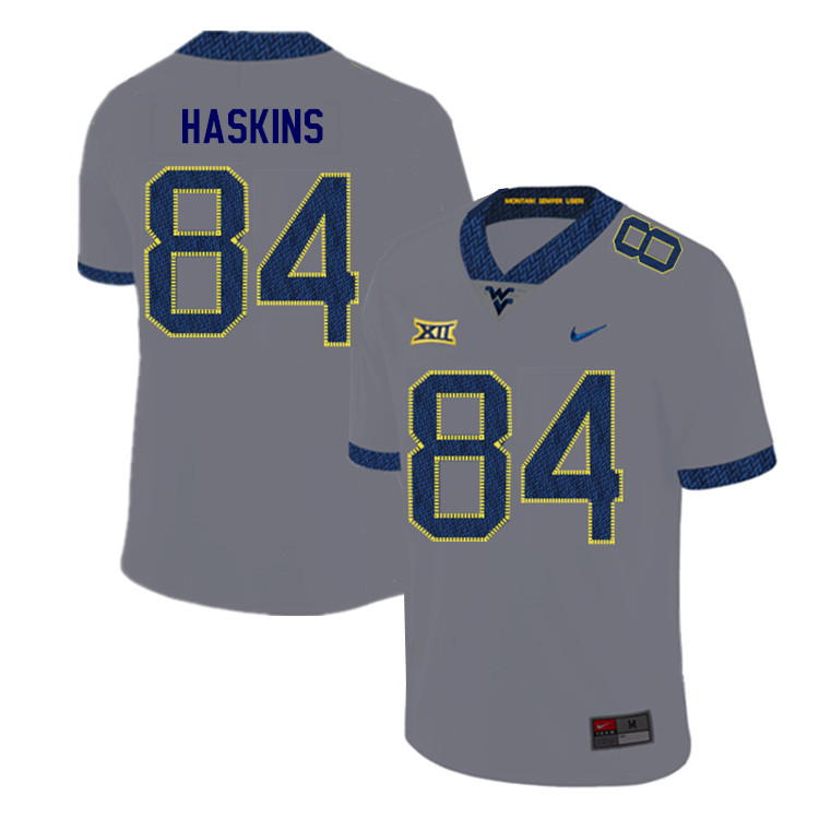 2019 Men #84 Jovani Haskins West Virginia Mountaineers College Football Jerseys Sale-Gray